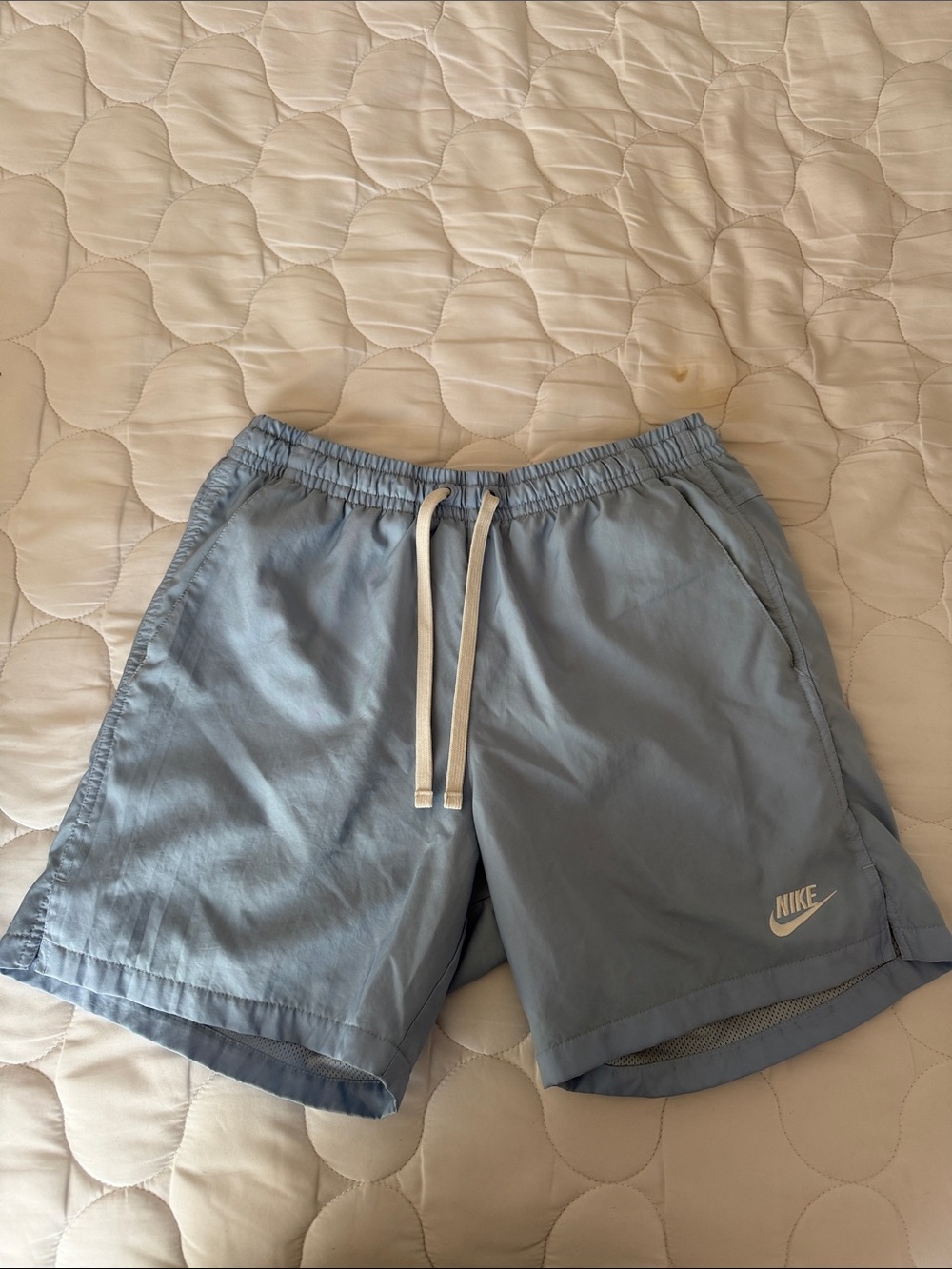 Nike Men’s Sky Blue Athletic Shorts with White Drawstring